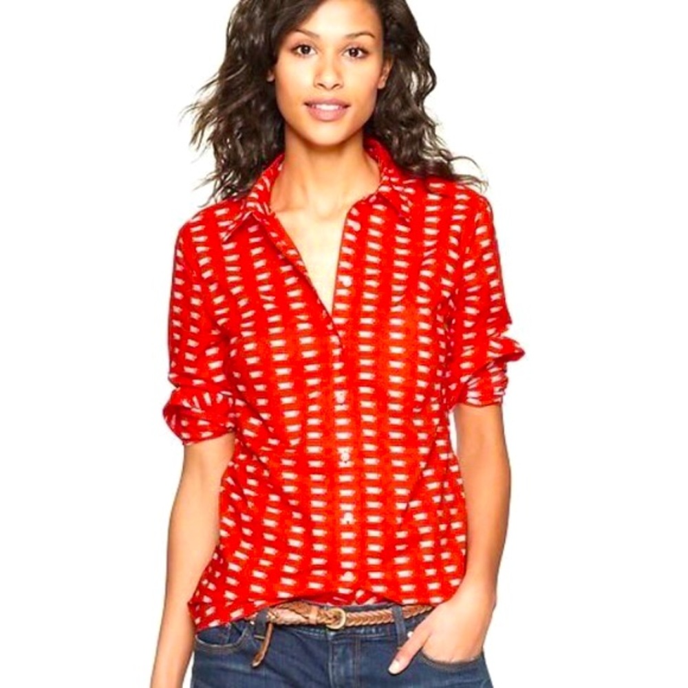 GAP Fitted Boyfriend Coffee ☕️ Cup Cotton Blouse M